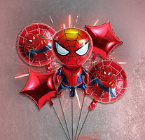 Набір повітряних червоних фольгованих куль з малюнком людина павук спайдермен 5 шт