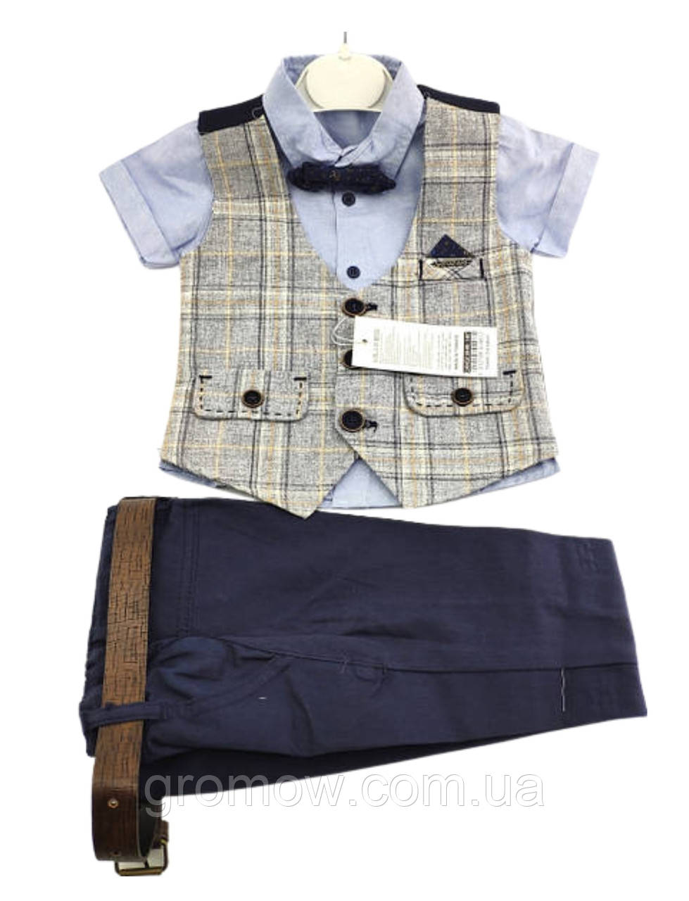 Дитячі костюми 2, 3, 4 роки Туреччина літній ошатний для хлопчиків сірий (КД28), фото 1