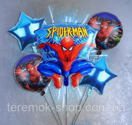 Фольговані кулі Людина павук спайдермен  на синем набір надувних куль 5 шт