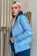 Куртка демисезоная женская короткая стеганая бомбер 3392-01 Голубой