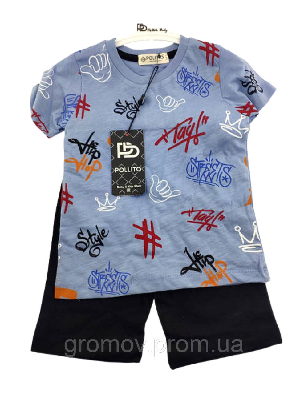 Дитячі костюми 3, 4, 6 років Туреччина літній із шортами для хлопчиків блакитний (КД37), фото 1