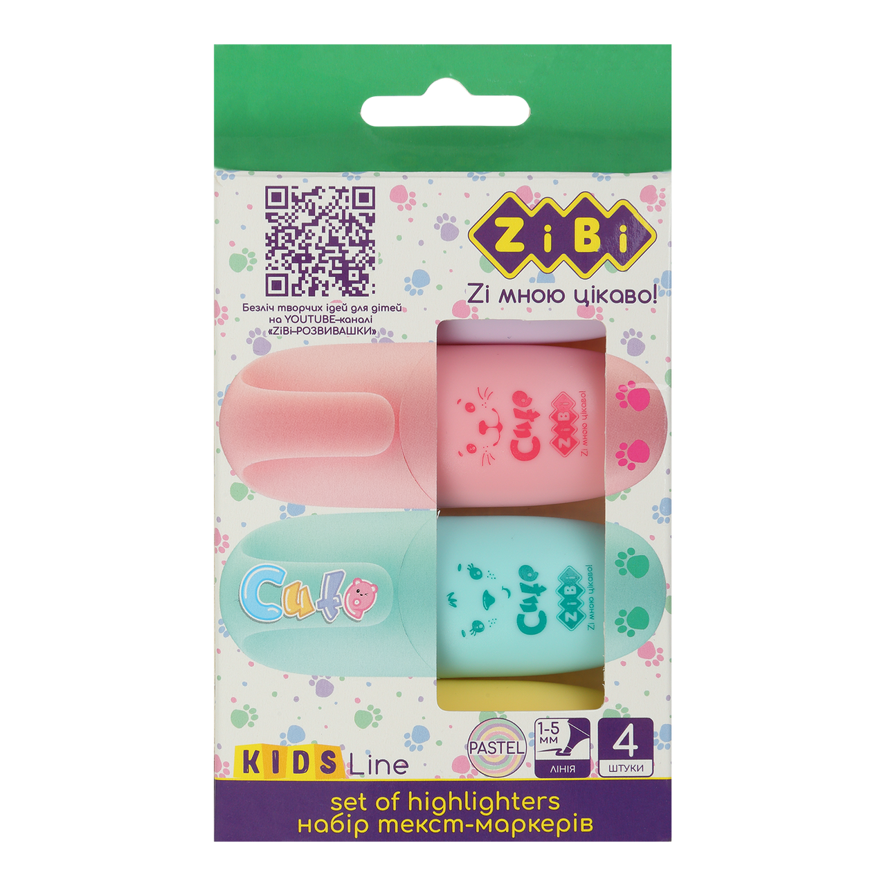 Набір текст маркерів ZiBi Cute Pastel 4 шт (ZB.2701), фото 1