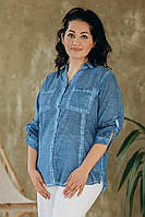 Стильна невагома літня жіноча синя батистова джинсова блуза №6012
