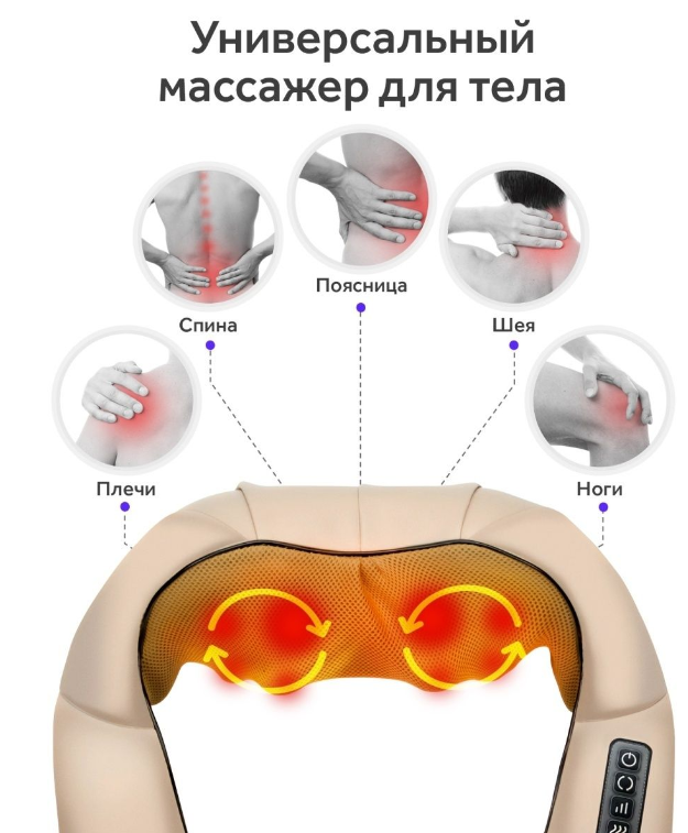 Роликовый массажер для спины и шеи Massager of Neck Kneading - фото 3 - id-p1797436838