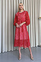 Женское шифоновое платье Красное с кружевом 3366-02