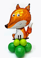 Фольгированный шар фигура лиса, лесные звери на стойке из воздушных шаров