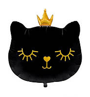 Воздушный шарик "Кошка с короной чёрная", 62х68 см