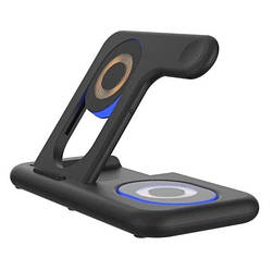 Бездротова зарядка 4-in-1 MagSafe 15W док-станція Magnetic Wireless Charging Stand (Black) для iPhone
