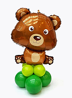 Шар фольгированный Медвежонок, фольгированная фигура на стойке из воздушных шаров