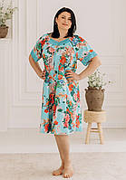Різнокольорова жіноча бавовняна нічна сорочка з квітковим принтом №1330-2