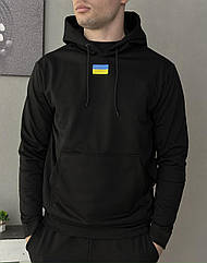 Чоловіче демісезонне худі з прапором України в чорному кольорі ||