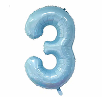 Фольгированный воздушный шар Balun цифра 3 голубая, 30" 76 см