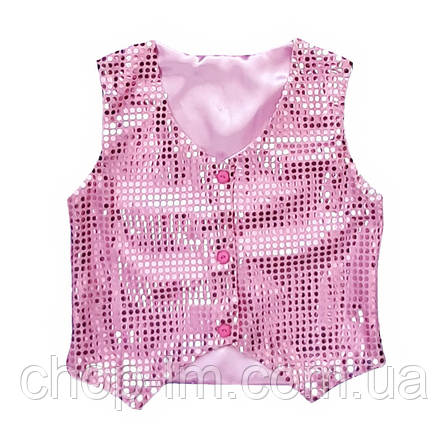 Жилетка дитяча з паєтками (зріст 134 - 140 см) Блискучий рожевий жилет для танців, фото 1