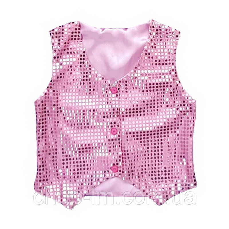 Жилетка дитяча з паєтками (зріст 134 - 140 см) Блискучий рожевий жилет для танців