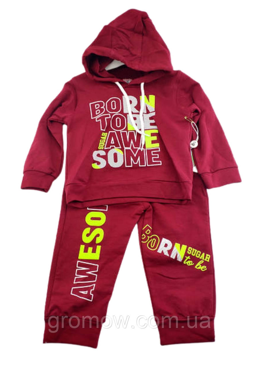 Дитячий спортивний костюм 2, 3, 4, 5 років Туреччина для хлопчиків трикотажний бордовий (КД86), фото 1