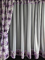 Комплект шифоновых занавесок на окно 2.8 м* 1.5 м Батистовые занавески с сиреневыми цветами Красивые занавески