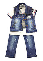Детские костюмы 3, 4, 5 лет Турция летний джинсовый для мальчиков синий (КД17)