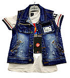 Дитячі костюми 1, 2, 3, 4 роки Туреччина літній джинсовий для хлопчиків синій (КД17), фото 2