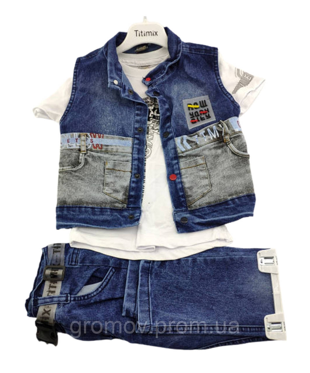 Дитячі костюми 1, 3, 4 роки Туреччина літній із шортами джинсовий для хлопчиків (КД18), фото 1