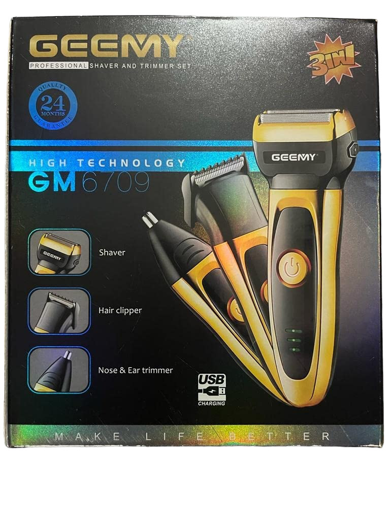 Акумуляторна машинка для стриження волосся й бороди 3 в 1 тример бритва Gemei GM-6709