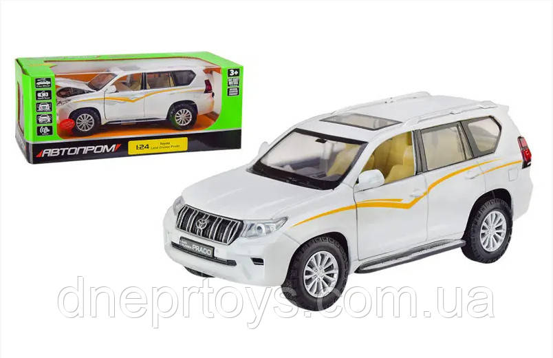 Іграшкова машинка металева Toyota Land Cruiser Prado Автопром Тойота джип 1:24, біла, 20*7*8 см, (68270)