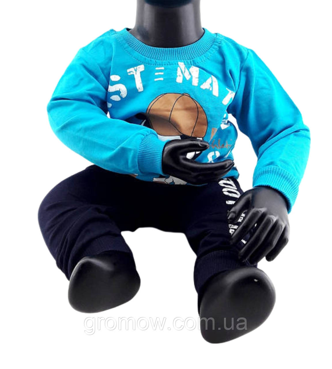 Дитячий спортивний костюм 9, 12 місяців Туреччина теплий на байці для хлопчиків блакитний (КД45), фото 1