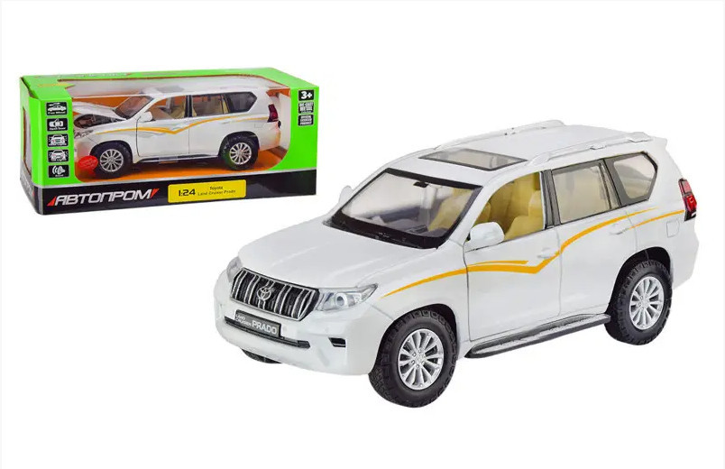 Іграшкова машинка металева Toyota Land Cruiser Prado Автопром Тойота джип 1:24, біла, 20*7*8 см, (68270), фото 1