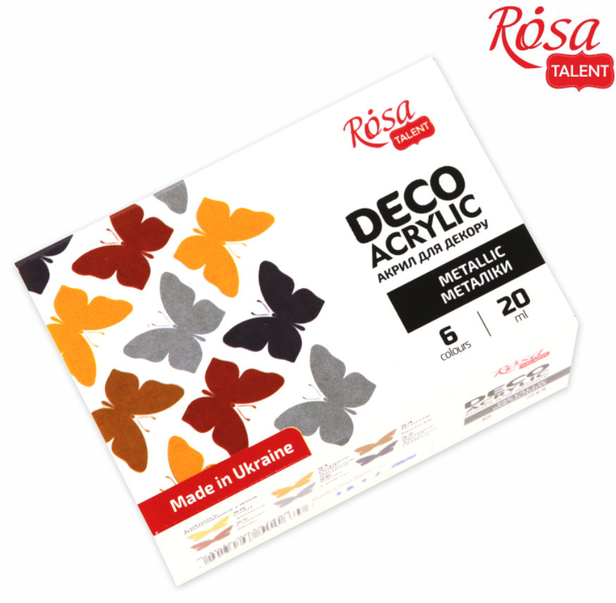 Набір акрилових фарб для декору Rosa Start металіки 6 кольорів по 20мл