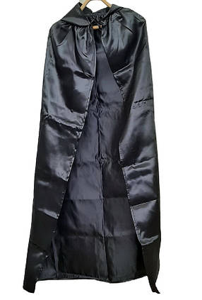 Плащ чорний атласний із капюшоном (110 см) Карнавальний дитячий атласний плащ-накидка, фото 1