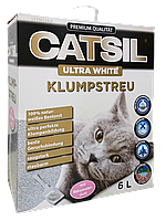 Бентонітовий наповнювач Catsil Ultra White для котячого туалету з ароматом дитячої присипки, 6 л