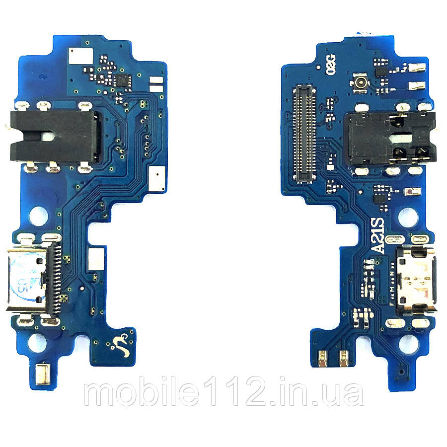 Шлейф Samsung Galaxy A21s A217F з роз'ємом зарядки, навушників та мікрофоном - нижня плата, фото 1