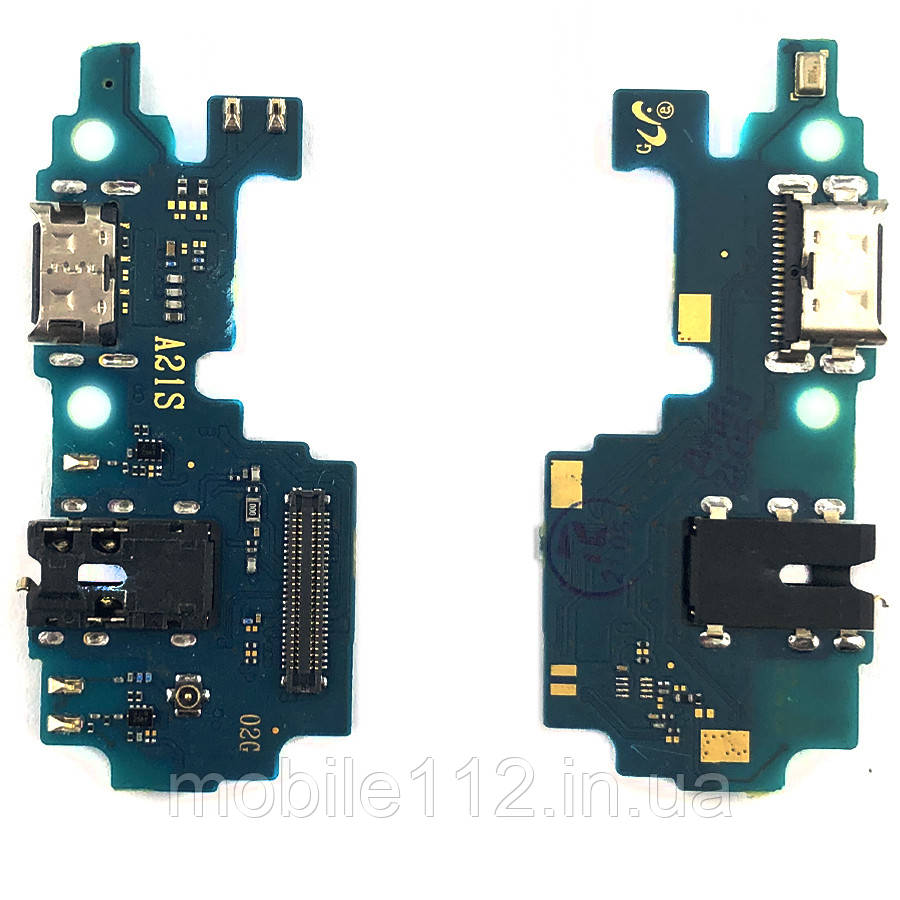 Шлейф Samsung Galaxy A21s A217F з роз'ємом зарядки, навушників та мікрофоном Оригінал - нижня плата, фото 1