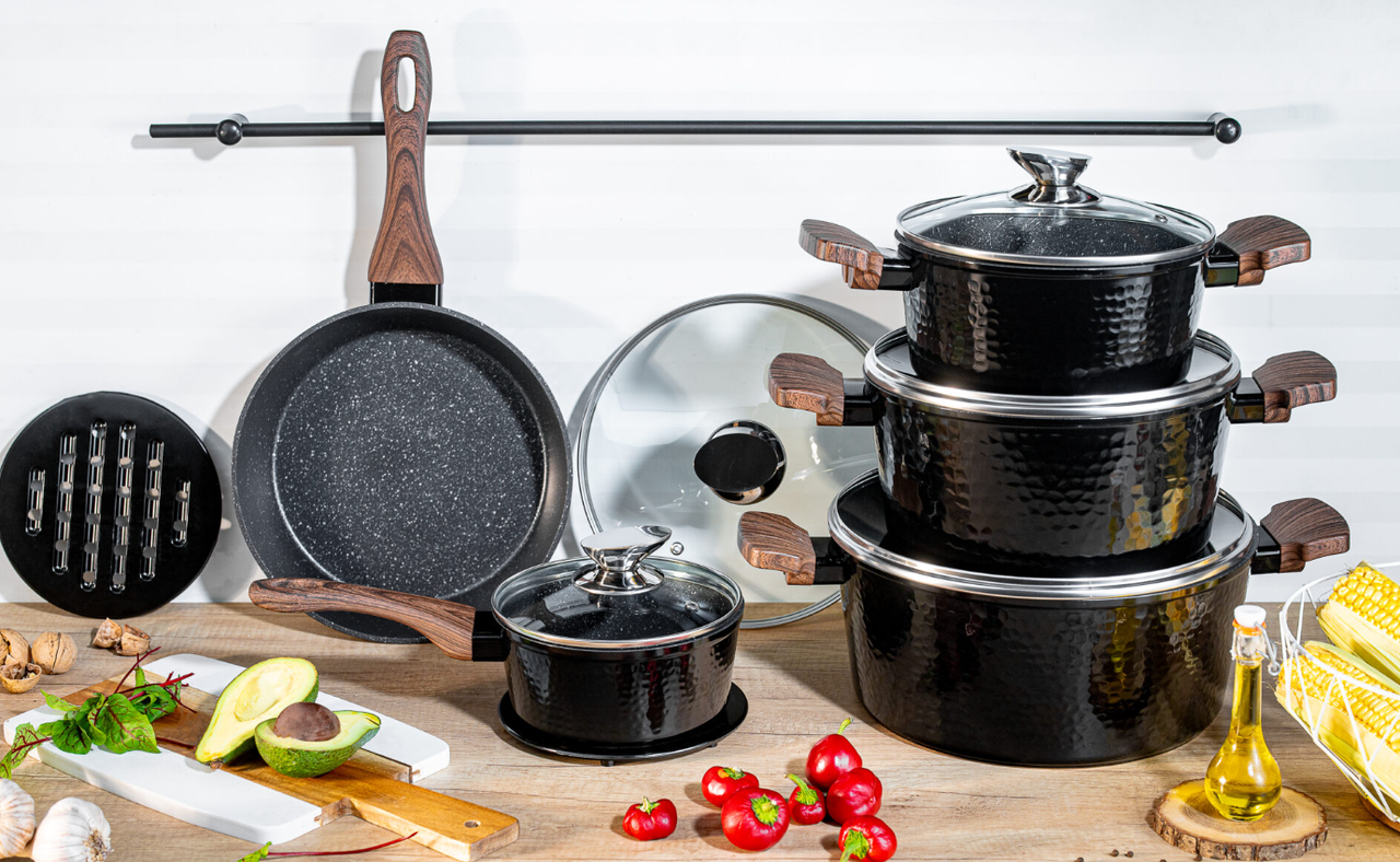 Уценка!!! Набір кухонного посуду Edenberg EB-5651 з мармуровим покриттям 12 предметів, фото 1