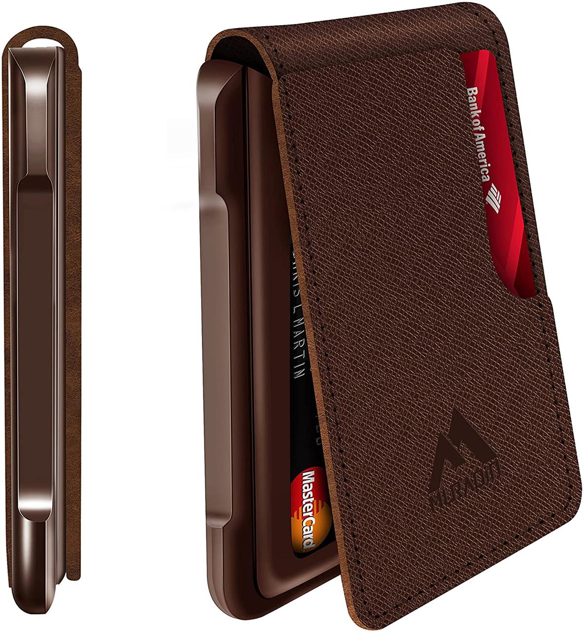 Saffiano Deep Taupe MURADIN Чоловічий гаманець Тактичні дворазові гаманці для чоловіків Металеві RFID Бло