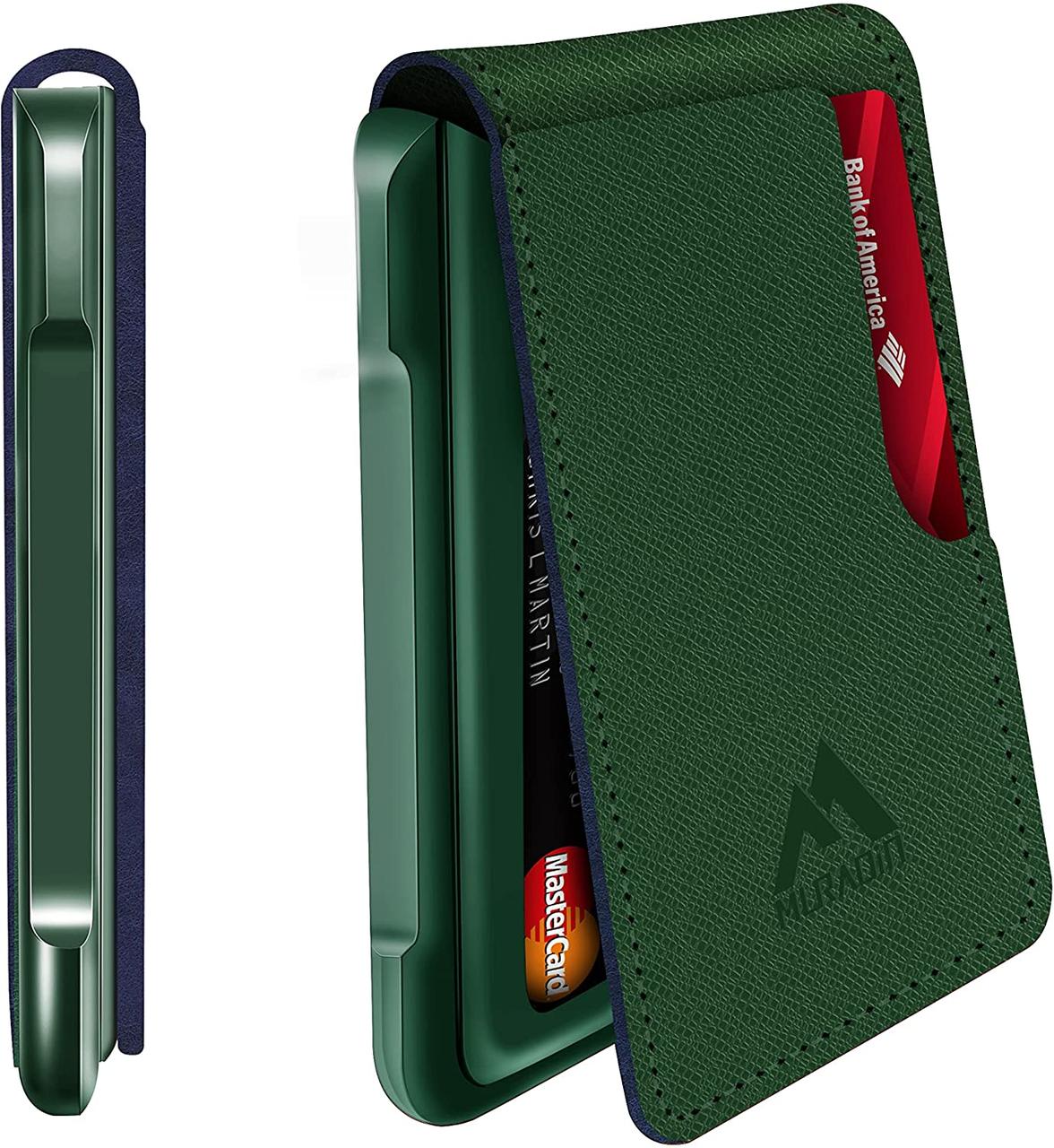Saffiano Green MURADIN Чоловічий гаманець Тактичні дворазові гаманці для чоловіків Металеві RFID Блокуван