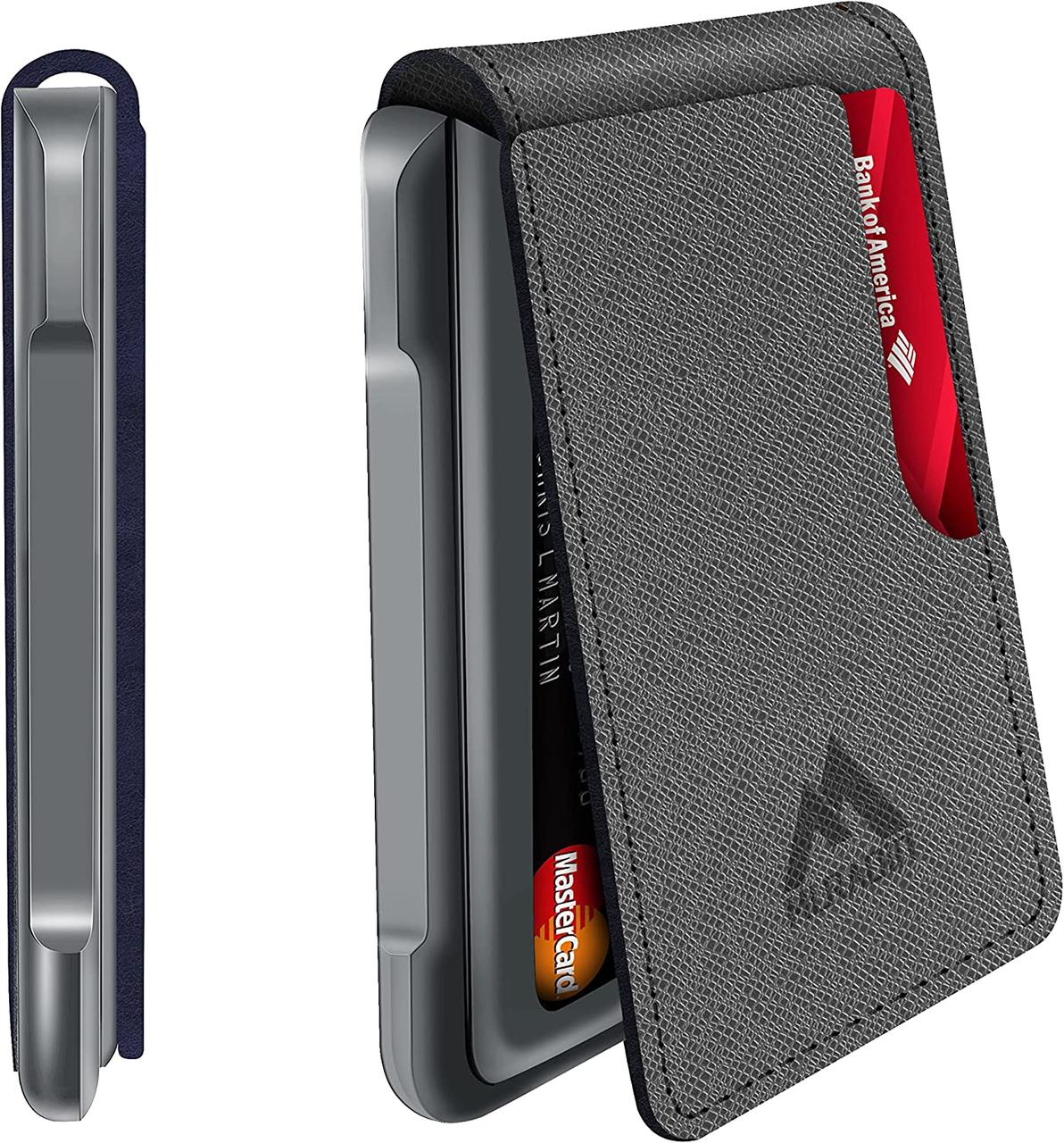Saffiano Grey MURADIN Чоловічий гаманець Тактичні дворазові гаманці для чоловіків Металеві RFID Блокуванн