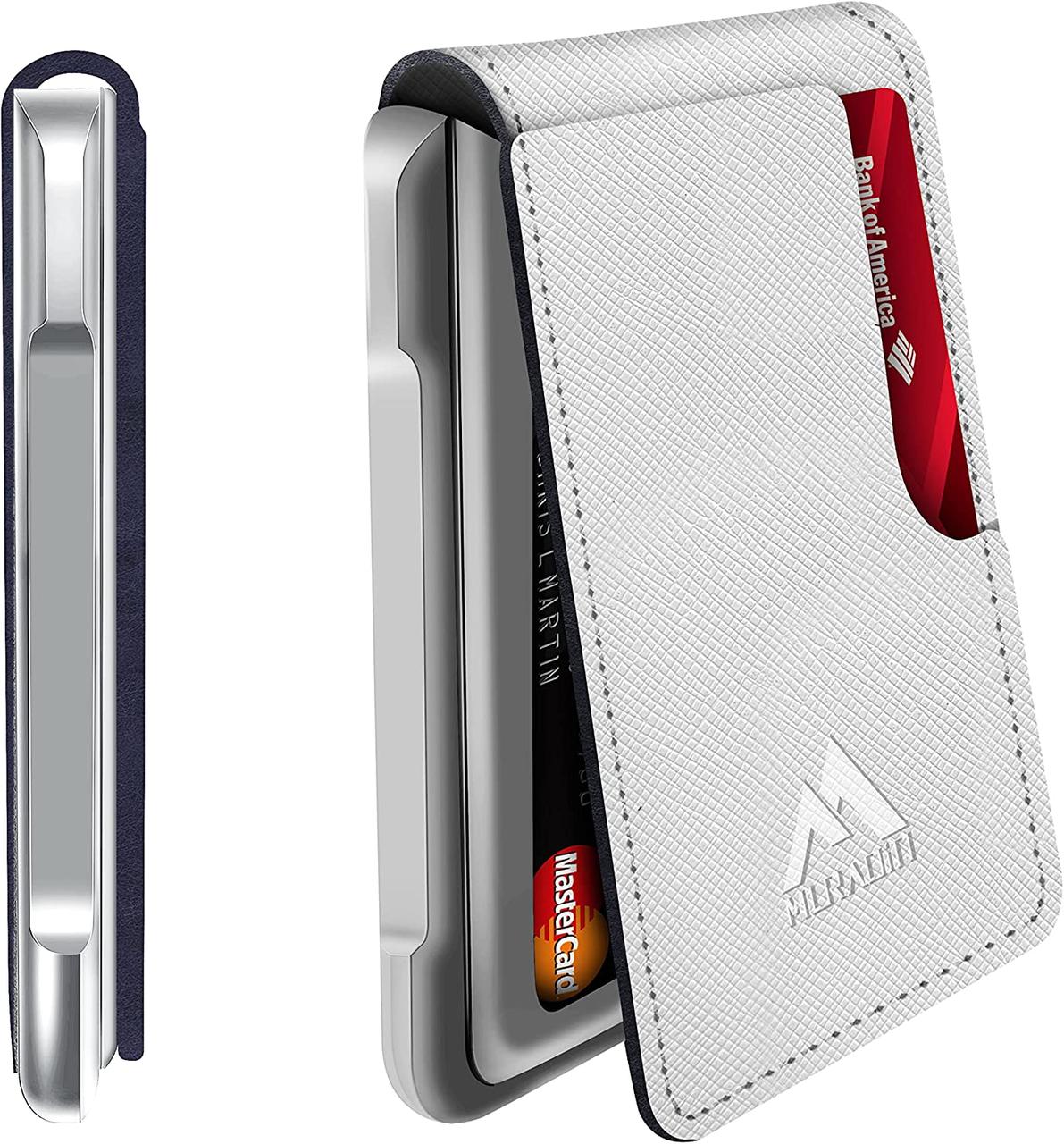 Saffiano White MURADIN Чоловічий гаманець Тактичні дворазові гаманці для чоловіків Металеві RFID Блокуван