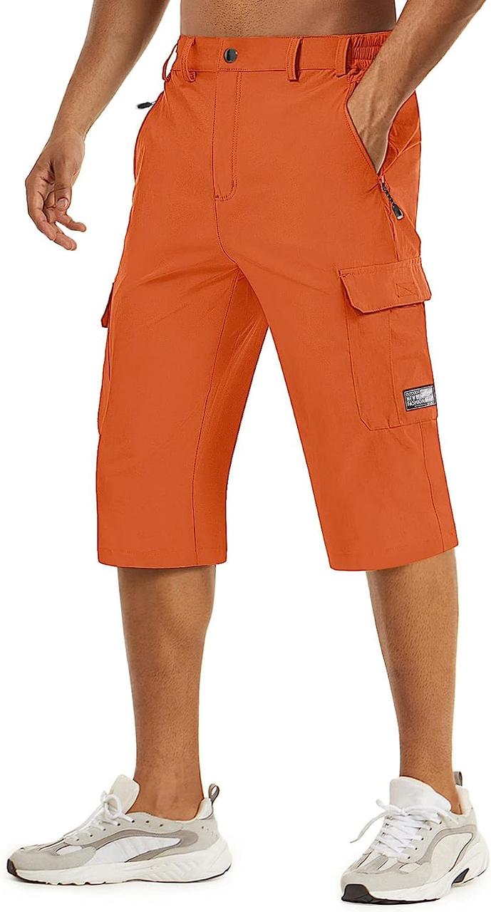 #125 Orange 30 TACVASEN Чоловічі швидкі сухі піші прогулянки вантажні шорти 3/4 Навчання Капрі з кількома