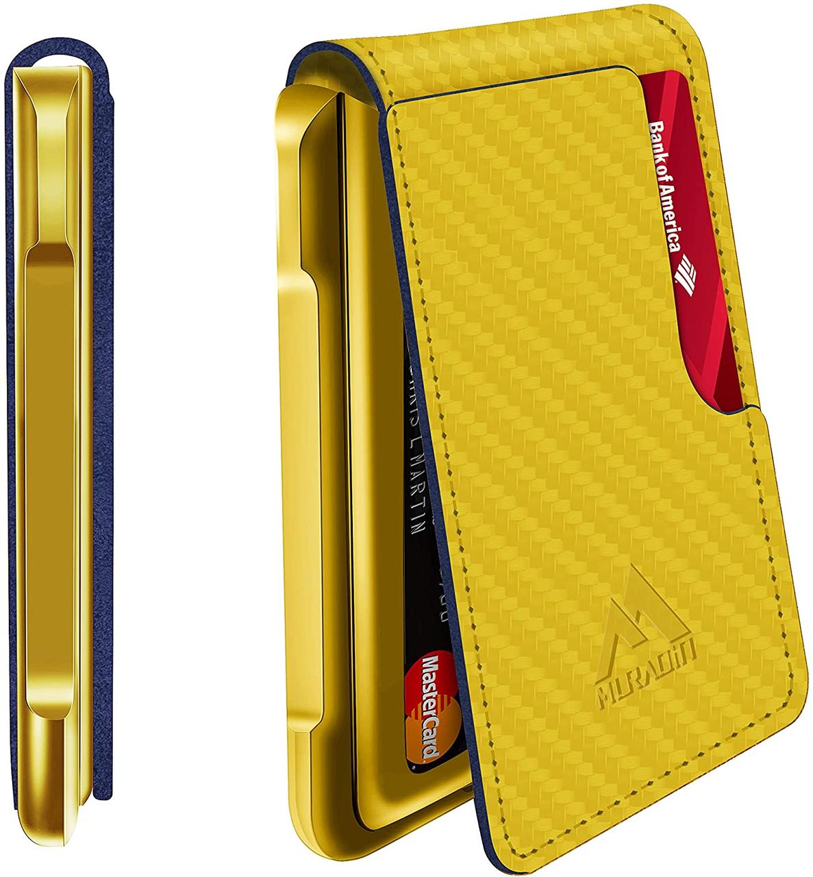 Carbon Fiber Yellow MURADIN Чоловічий гаманець Тактичні дворазові гаманці для чоловіків Металеві RFID Бло