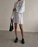 Жіноче легке вільне плаття в горошок із довгим рукавом (білий, чорний)