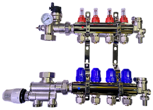 Колектор для теплої підлоги на 2 контуру з нижнім підключенням
