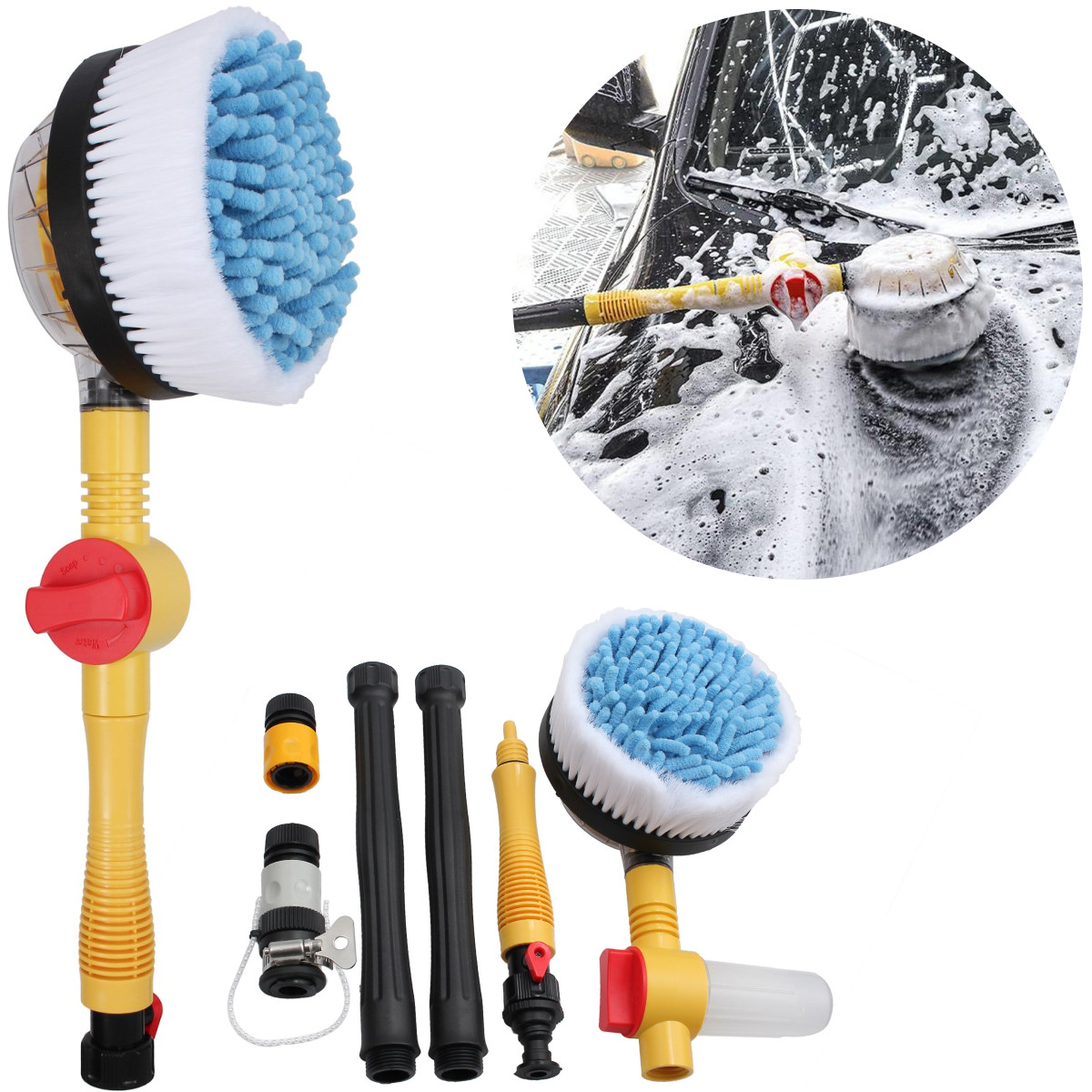 Щітка на шланг для миття авто Water Blast Cleaner Roto Brush / Роторна щітка з ємністю для миючого засобу