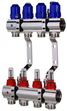 KP KR.1110-04 1"x4 WAYS колекторний блок з витратомірами, фото 1