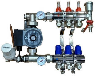 Колектор для теплої підлоги KP на два контури в зборі з насосом (Чехиія)