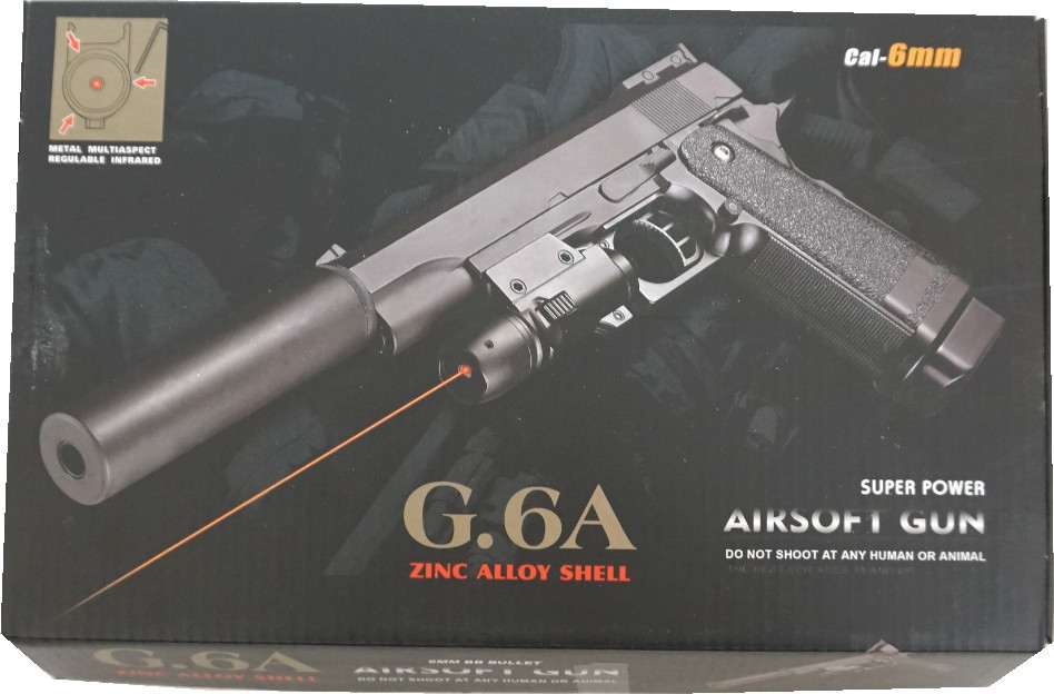 Страйкбольний пістолет Galaxy G.6A (Colt Hi-Capa) з глушником і ЛЦУ  чорний (G6A)
