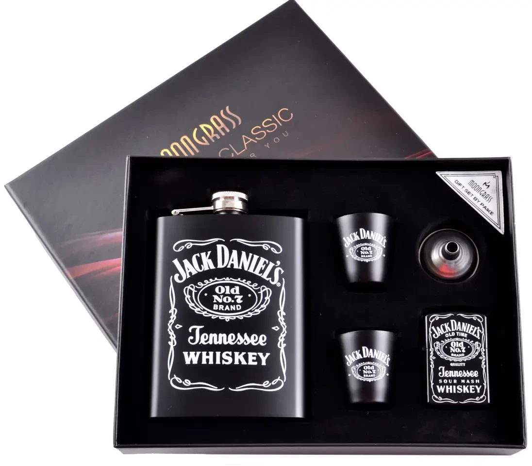 Подарунковий набір 5в1 фляга, 2 чарки, лійка, запальничка "Jack Daniels"