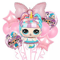 Фонтан із кульок | Лялька Лол Єдиноріг з рожевим бантом