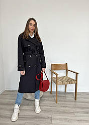 Жіночий тренч чорного кольору 40-50 Чорний демісезонний тренч котоновий