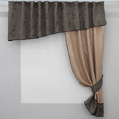 Кухонний комплект (280х170см.) шторка з ламбрекеном. Колір карамельний з какао. Код 097к 50-902