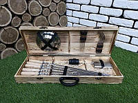 Набор для пикника с шампурами для шашлыка 600*10*3 мм. в деревянном кейсе BST 123074